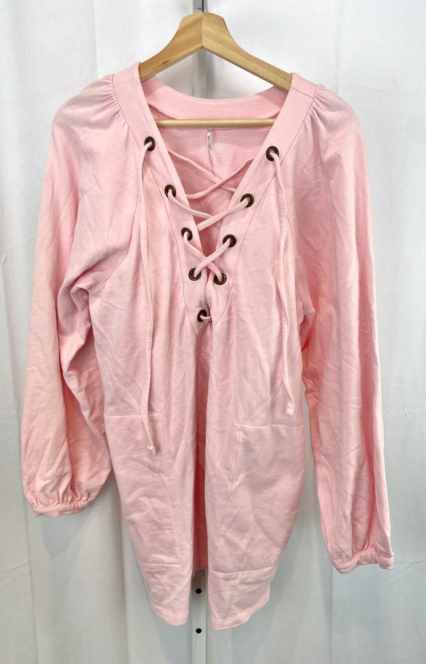 FREE PEOPLE Size S Wellington Lace Up Tunic Top Mini Dress Pockets Pink
